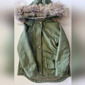 Old Navy Olive Hooded Puffer with Removeable Faux Fur Trim